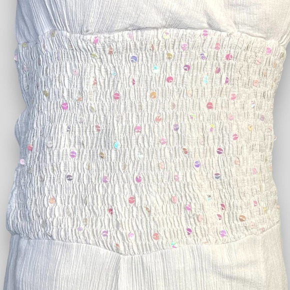 Signature by Sangria White Asymmetrical Halter Neck Sequin Maxi Dress Sz 10 - Picture 2 of 16